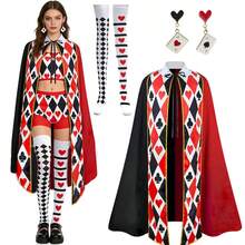 Red Heart Cloak Set, Including Spade K Playing Card Cloak, Socks, Earrings, Suitable For Halloween, Stage Performance, Gala, Retro Party And Other Occasions - Multicolor - View 1