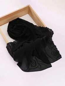 1 Stück eleganter Damenkopftuch mit 3D Rosen Stickerei aus Musselin, weicher Chiffon Stoff mit Spitzenbesatz, geeignet für Abaya und täglichen Gebrauch - Verschiedenfarbig - Übersicht 13