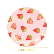 7/9 Inch Strawberry Series Printed Disposable Paper Plates, Floral Strawberry Disposable Party Plates, Party Decorations, Disposable Party Supplies, Birthday Party, Gift Party, Celebration Disposable Tableware - Pink Strawberry - View 3