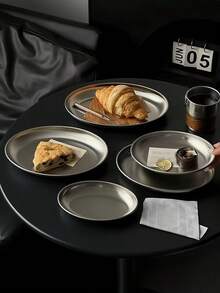 1pc Ins Style Stainless Steel Wavy Oval Tray, Retro Niche Dessert Plate, Minimalist Oval Plate, Suitable For Cafe, Cake, Afternoon Tea, Applicable To Restaurant, Living Room, Home, Wedding, Gathering, Party. Silver Color, Deep Dish, Oval Plate - Silver - View 6