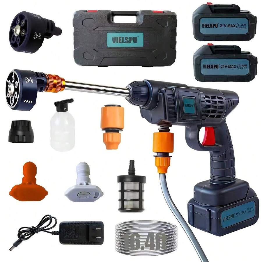 Vielspu Electric Pressure Washer, 750 Max PSI And 1.76 Max GPM, Induction Motor, Onboard Soap Tank, Spray Gun And Wand, 5 Nozzle Set, For Cars/Fences/Driveways/Homes/Patios/Furniture - Xem 1