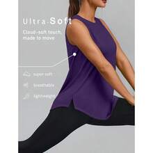 PINSPARK Workout Tops For Women Sleeveless Athletic Tank Tops UPF 50+ Running Tanks With Side Slits Loose Fit Gym Yoga Shirt - 深紫色 - 查看 4