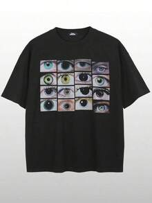 Camiseta Casual de Manga Corta para Hombre Tiny Spark, Estampado de Ojos de Verano, Camiseta de Hombre, Verano, Camisa de Manga Corta para Hombre - Negro - Ver 6