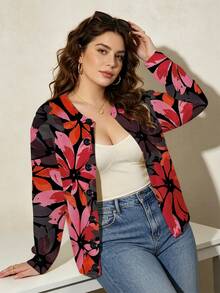 ASHKATIA Plus Size Women's Bohemian Style Vintage Ditsy Floral Knit Cardigan, Mother's Day Gift - Multicolor - View 1