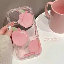Painted Graffiti 1pc Cute Peach-Colored Soft Silicone Transparent Protective Case Compatible With Apple 17 Pro - Pink - View 1