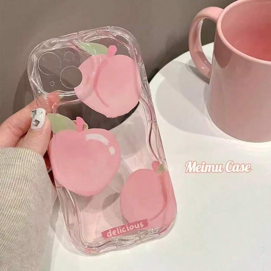 Painted Graffiti 1pc Cute Peach-Colored Soft Silicone Transparent Protective Case Compatible With Apple 17 Pro - Pink - View 1