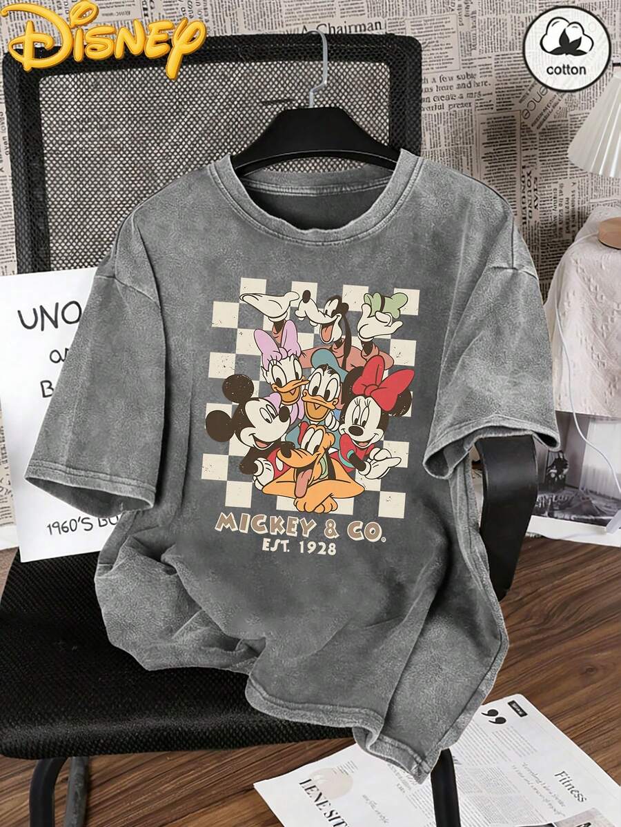 Disney's Toy Story, Woody Bass Lightyear And Other Elements Combined With Cartoon Theme Decorative Printing 2026 Style Fashion Commuter Washing Water To Make Old Ladies' Round Neck T-Shirts.Fashion Lovers Have The Same T-Shirts For Boys And Girls In Spring And Summer, Which Are Unisex And Excellent Gifts. - Xám - Xem 1