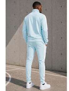 Homme Mens 2 Pc Light Weight Side Stripe Two Piece Co-Ord Track Jacket And Track Pant Set Ankle Zipper - 天白 - 查看 3