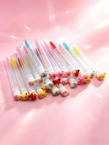 Bộ 1/3/5/7 cọ chải lông mi và lông mày hình bánh donut dễ thương, dạng ống nhỏ gọn có nắp trong suốt, họa tiết ong, thỏ, bê, cáo. - Nhiều màu - Xem 3