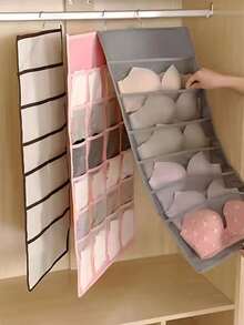 1pc Double-Sided Hanging Closet Organizer, Multi-Pocket Underwear & Bra Storage, Space-Saving Wardrobe Hanger With Hook - Grey - View 3