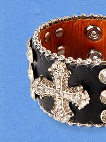 Popjeli Fantastic Rivet Cross Leather Bangles Hip Hop Punk Rock Wide Bracelet Nightclub DJ Singer Stage Costume Cosplay - Multicolor - View 2