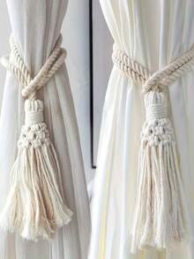 Minimalist Tassel Curtain Tie Backs, Curtain Clips, Suitable For Bedroom, Living Room, Kitchen Home Decor - White - View 2