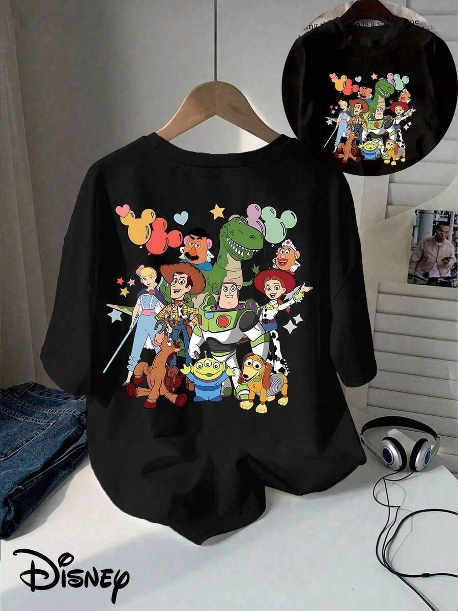 Disney (Loose Version), Positive And Negative Surprises! Toy Story Theme Printing, Suitable For Summer And Spring, Holiday Gift Party Clothing, Ladies Clothing.--Disneys Disneyland Paris The Magic Kingdom Disneyesque The House Of Mouse Mickey Mouse Empire Modest Summer Outfits Take That T Shirt Summer Coord Tops For Women Summer Summer Clothes Women Summer Clothes Summer Tops Summer Tops Women Summer Co Ord Summer Top Summer Outfits White Top Black Top Holiday Outfits For Women  Tops For Women Summer Holiday Gifts Valentine's Day Gifts Earth Day Gifts Oktoberfest Gifts Summer Bank Holiday Gifts - Black - View 1