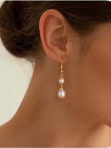 QTHOPE Pendientes de perla versátiles, pendientes elegantes con colgante - perlas falsas - Ver 5
