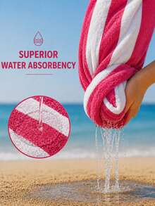 100% Organic Cotton Striped Beach Towel - Sand-Free & Ultra Absorbent & Made In Türkiye - Pink - View 7