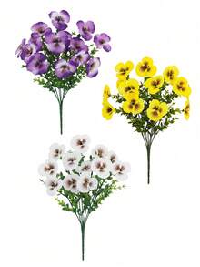 3 Bunches Of 30 Stems Artificial Double-Layer Pansy Flower Bouquet - Durable Plastic Flowers, Suitable For Indoor/Outdoor, Weather-Resistant, Vibrant White/Purple/Yellow, Garden Home Decor, Party, Room, Home, Wall, Bathroom, Bedroom, Decorations, Tabletop, Wedding - Multicolor - View 12
