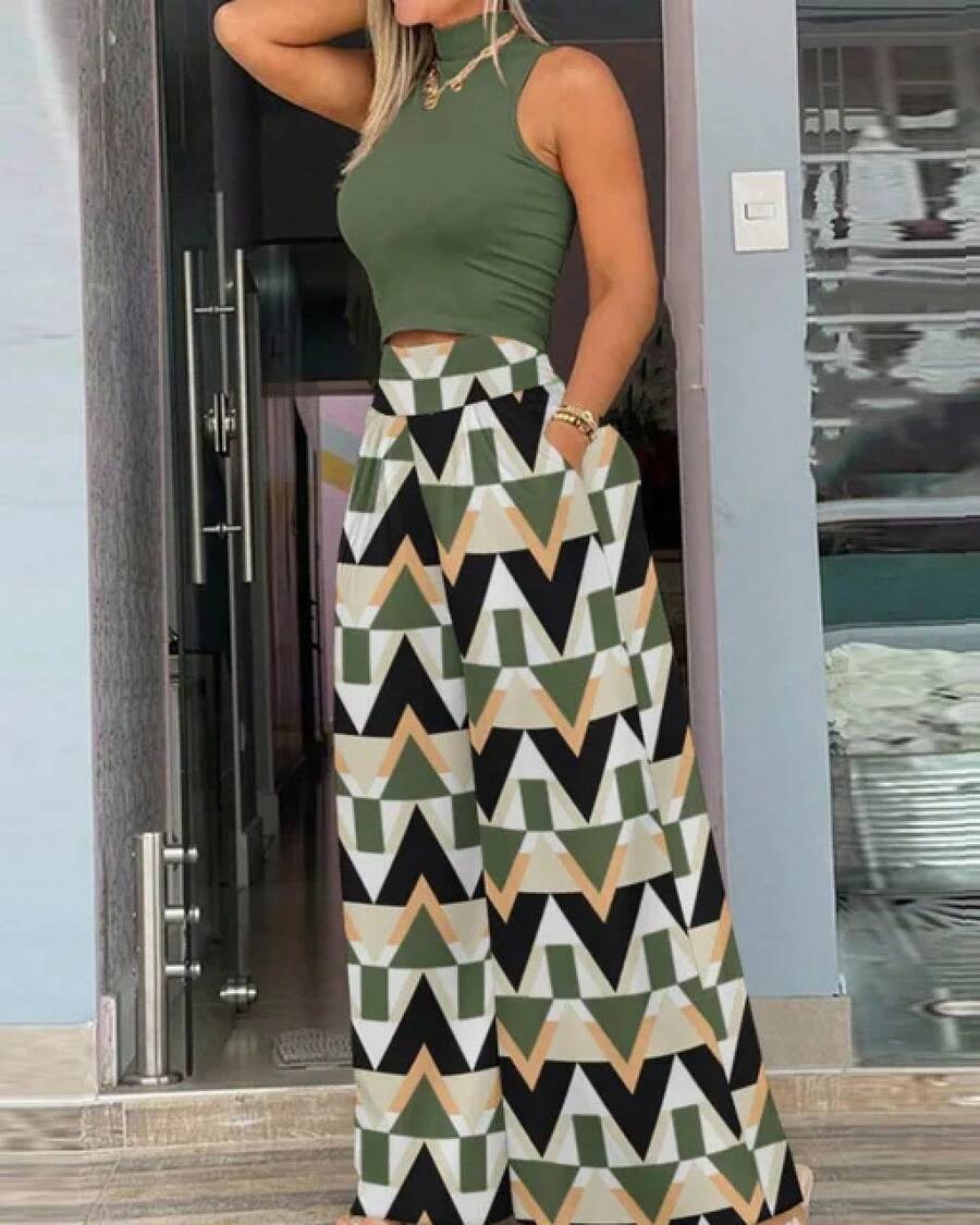 Conjunto de Dos Piezas con Estampado de Moda Verano 2026, Top sin Mangas Informal para Mujer, Pantalones Anchos, Conjunto de Dos Piezas para Mujer - 4 - Ver 1