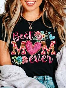 Camiseta de Mujer con Estampado de Viernes Santo y Día de la Madre |   Cómodo, Transpirable, Cuello Redondo, Manga Corta, Diseño Minimalista, Estilo Natural y Elegante, Adecuado para Uso Casual Diario, Imprescindible para Fiestas de Verano, Envío Local, Impresión 2D, Ropa de Verano para Mujer - Negro - Ver 1