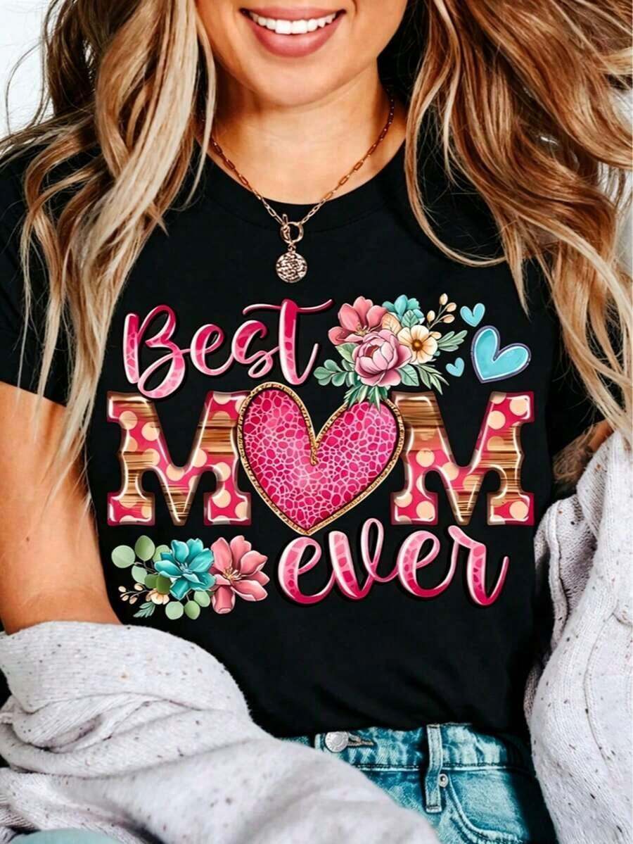 Camiseta de Mujer con Estampado de Viernes Santo y Día de la Madre |   Cómodo, Transpirable, Cuello Redondo, Manga Corta, Diseño Minimalista, Estilo Natural y Elegante, Adecuado para Uso Casual Diario, Imprescindible para Fiestas de Verano, Envío Local, Impresión 2D, Ropa de Verano para Mujer - Negro - Ver 1