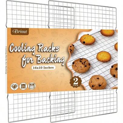 Cooling Rack Baking 2-Pack, 16x10 Inches Baking Rack, Thick Wire Cookie Rack Cooking, Roasting, Grilling, Drying, Oven Fits Half Sheet Pan, Silver