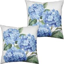 2PCS Blue Hydrangea Pillowcases, Watercolor Floral Print Cushion Covers, Sofa Living Room Plant Decorative Pillowcases - Blue - View 8