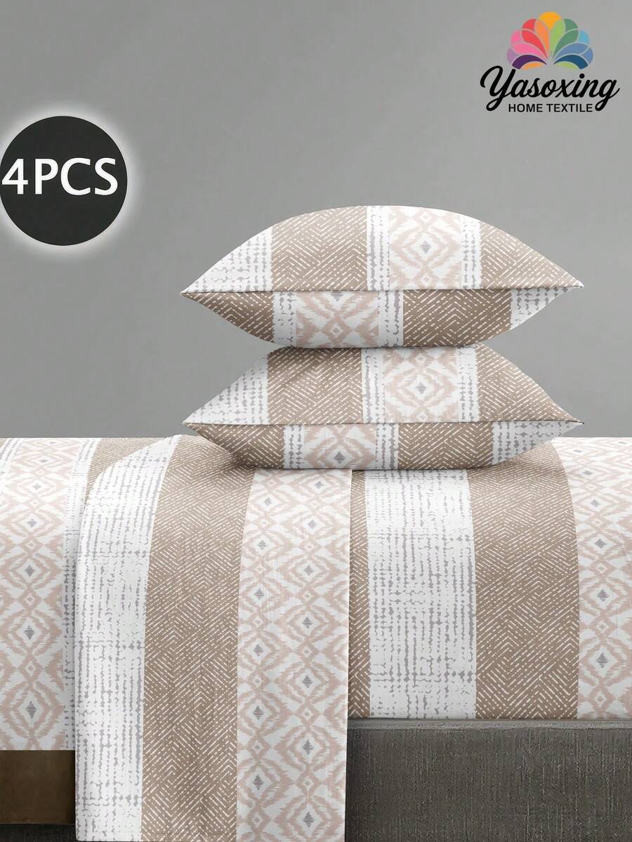 Bộ ga trải giường 4 món màu be họa tiết sọc Boho, dễ giặt, chất liệu microfiber mềm mại (1 ga phẳng + 1 ga bọc nệm + 2 vỏ gối). Kích thước: King, Queen, Full, Twin. Ga có độ sâu túi lên đến 11.8 inch (khoảng 30cm), vỏ gối mềm mại, thoáng khí, không nhăn, giúp ngủ ngon hơn, phong cách khách sạn sang trọng, quà tặng cho bố mẹ và bạn bè. - Nhiều màu - Xem 1