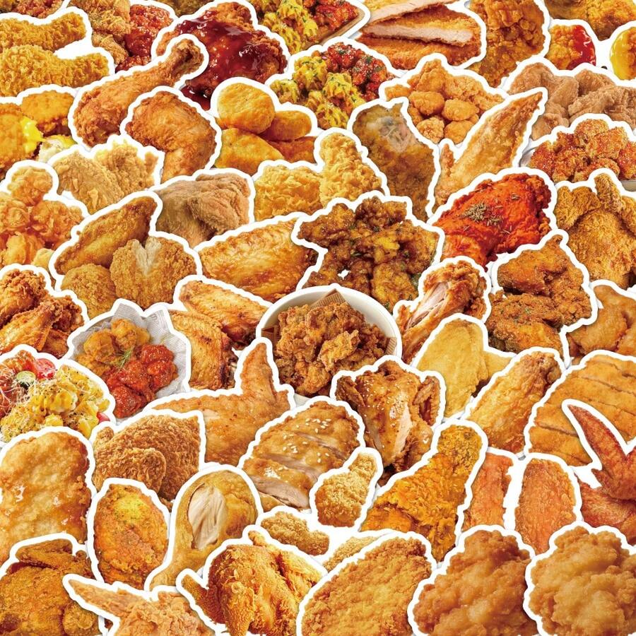 60pcs Crispy Fried Chicken Sticker Set, Waterproof PVC Stickers For Phone, Computer, Cup, Luggage, Durable And Residue-Free, Great Gift For Family And Friends - Multicolor - View 1