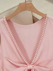 Women's Red Backless Beaded Bow Decor Sleeveless Dress - Rosa - Ver 5