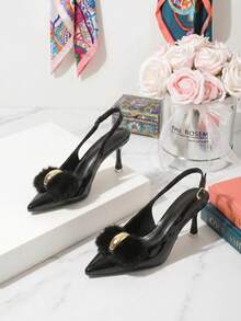 Women's Fashion Pointed Toe High Heel Sandals, Open Toe Ankle Strap Sandals, Elegant Ladies High Heels With Unique Printed Design, Suitable For Model Catwalk, Party, Date, Outdoor Travel, Office - Black - View 6