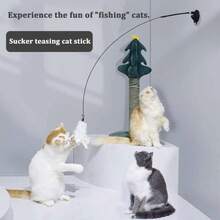 Juguete divertido para gatos, pluma esponjosa y colorida con campana, palo para gato con ventosa, juguete para gatitos, varita rompecabezas desmontable interactiva, suministros para gatos - Pluma Roja de Sucker - Ver 2
