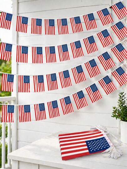 22.3ft 20 Flags American Character String Pennant Banner, Mini US Flag Bunting Banner, Red White Blue Pennant Flags, Patriotic Party Banner, Flag Bunting Decor For School, Party, Classroom, Sports Events, Patriotic 4th Of July Decoration