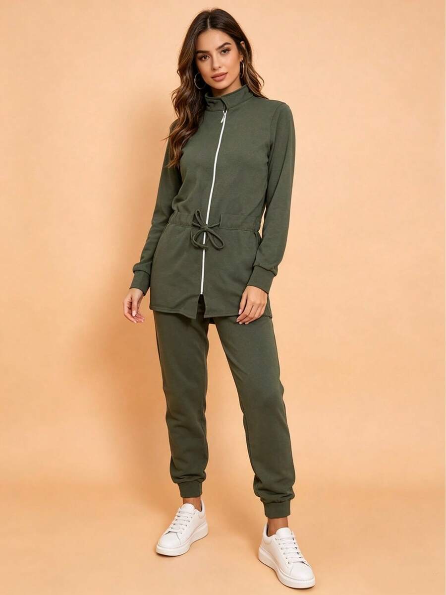 Women's Lisa Set, Stretchy Wool Fabric, Pants With Pockets. - Army Green - View 1