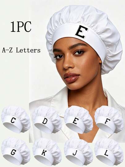 Mũ ngủ unisex in chữ cái A-Z tùy chỉnh, chất liệu satin mềm mại thoải mái, vành rộng co giãn, bảo vệ tóc, dùng khi trang điểm, rửa mặt hàng ngày, hoặc dùng khi tắm.