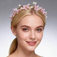 1件装花朵发箍，公主仙女发夹，表演/生日皇冠发带，头饰发箍 - 粉色 - 查看 5