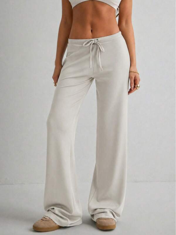 Women's Casual Pure Color Long Straight Leg Pants With Medium Stretch