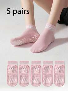 3/5 Pairs Yoga Socks, Ankle Length Socks For Indoor Yoga, Dance, Pilates, Exercise, Trampoline, Running - Multicolor - View 18