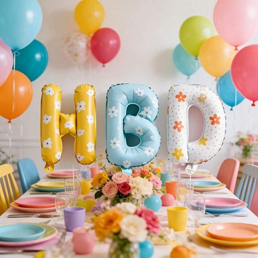 5个16英寸马卡龙色字母气球套装,“生日快乐”铝箔气球套装,适用于生日派对装饰、周年庆典、节日派对、户外活动背景、摄影装饰,32件装多功能节日高级礼品 - A - 查看 1