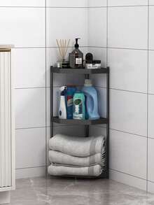 1pc Rust-Proof Corner Shower Caddy, 2/3 Tier Bathroom Storage Rack, Shampoo Organizer, Bathroom Shelf With Hooks For Hanging Loofah, Freestanding Storage Rack - Black - View 7