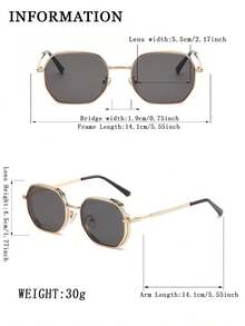 Unisex Fashion Polygonal Metal Thick-Rimmed Hollow Design Sunglasses, Minimalist Elegant Frame For Daily, Commute, Driving, Business, UV400 Lenses - Multicolor - View 8