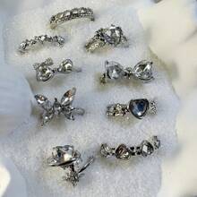Set de 9 anillos con forma de mariposa y corazón, elegantes y lindos, de múltiples piezas y ajustables, adecuados para fiestas, bodas, uso diario, joyería de moda, mejor regalo - Conjunto de 9 anillos para mujer - Ver 8
