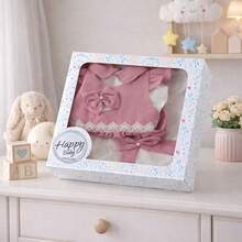 Newborn Baby Girl's Complete Luxury Home Outfit In A Box: Dress, Jumpsuit, Cotton, Layette Kit - 乾枯玫瑰色 - 查看 1