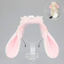 Lolita Bow Rabbit Ears KC Alice Rabbit Ear Headband Halloween Lop-Eared Rabbit Tail Set - Q-萌趣兔耳-白粉 - 查看 13