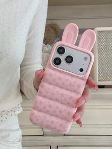 1 chiếc ốp lưng điện thoại 3D hình tai thỏ lấp lấp lánh, tương thích với Apple dòng 13, dòng 17, kiểu dáng Hàn Quốc phổ biến 15 Pro Max, hàng mới về. - Hồng - Xem 3