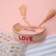 1pc Embroidered Love Letter Boho Handmade Tassel Braided Bracelet - Multicolor - View 7