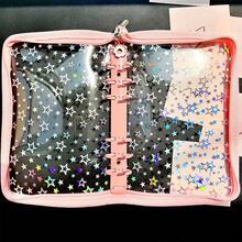 A5/A6 Starry Sky & Aurora Pink Zipper Binder, Zipper Drawstring Design, Korean Style, Transparent Refill Pages, Stamp Pad, Candy Sticker Cards, Collection Album, Transaction Card Album, Photo Album, Budget Planner, Diary, Notebook, Office Supplies,Card Holder - Shape - View 5
