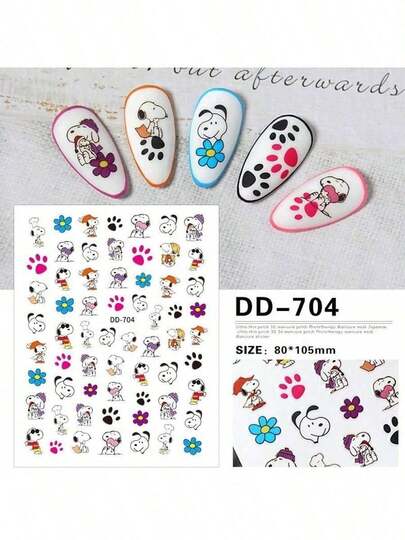  1 miếng dán móng tay tự dính hình Snoopy hoạt hình dễ thương mới, phụ kiện trang trí móng tay, quà tặng năm mới, quà tặng ngày Valentine, quà tặng lễ Phục sinh [Kiểu ngẫu nhiên]