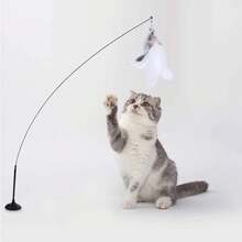 Juguete divertido para gatos, pluma esponjosa y colorida con campana, palo para gato con ventosa, juguete para gatitos, varita rompecabezas desmontable interactiva, suministros para gatos - Pluma Roja de Sucker - Ver 4