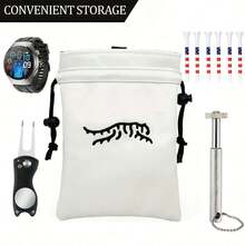 Portable Durable Faux PU Golf Ball & Tee Pouch With Drawstring - Premium Accessory For Men & Women Golfers - Perfect Gift For Dad, Boyfriend, Husband On Birthday, Retirement, Father's Day QCV4 - White - View 7