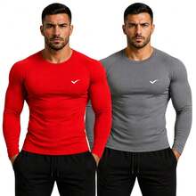 Kit Of 2 Thermal UV 50+ Base Layer Shirts/T-Shirts/Cool Mesh Shirts For Gym And Sports - 紅色和灰色 - 查看 4