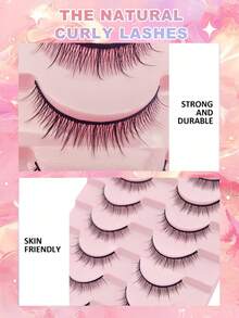 10 Pairs Super Thin Natural False Eyelashes, 1 Box, Fluffy Soft Thick 3D Faux Mink Lashes, Delicate Long Lashes, Messy Roots, Multi-Layer Fake Lashes, Short Dense Type For Daily, Date, Travel - Black - View 3